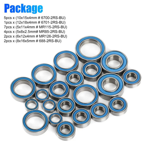 21Pcs RC Bearing Kit Steel Sealed Ball Bearings for 1x10 Traxxas Slash Stampede 4x4 4WD VXL Rustler Rally Telluride