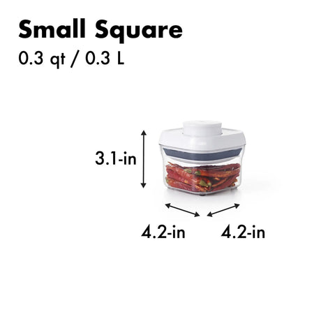 Five-Piece Airtight POP Container Set for Pantry Organization with 0.3 Qt storage jar and easy push button seal shown