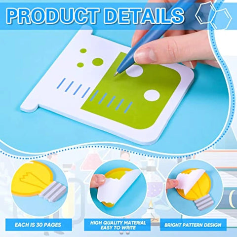 Science Party Stationery Gift Set With 12 Sticky Notes 12 Ballpoint Pens And 50 Science Stickers sample notepad in use