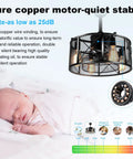 18 Inch Caged Ceiling Fan With Light And Remote Dope Industrial Farmhouse Style Modern Flush Mount, showcasing quiet operation.