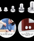 Straight Up Solid Protection No Hassle Install Premium Rubber Table Feet Bumpers Assorted Clear Sizes Non Adhesive Anti Slip Grips Quick Fix For Glass Furniture And Cabinets showing installation steps and bumpers.
