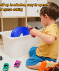 Child playing with 15Ft Flexible Race Car Track For Kids With Suction Cups Easy Setup Roll Up Portable Racetrack and toy cars