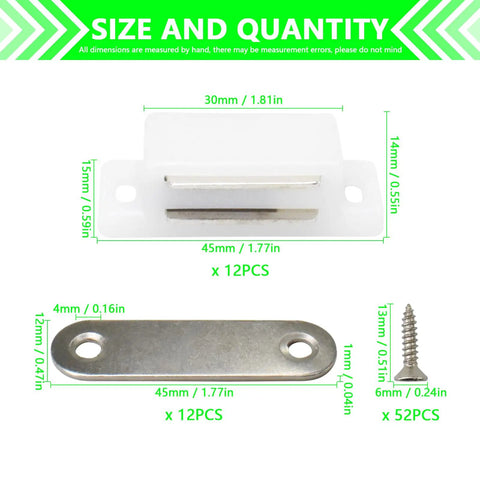12 Pack Plastic Cabinet Magnetic Heavy Duty Door Catches With Screws For Kitchen Bathroom Cupboard Wardrobe Closet Doors Drawers