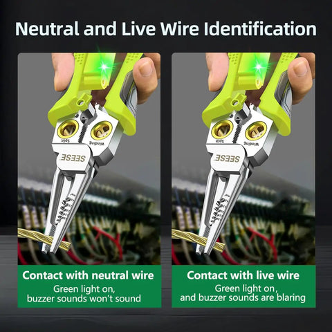 8-In-1 Wire Stripper And Crimping Pliers With Voltage Tester And Dual Alarms, Needle Nose Electrical Pliers For Cutting, Pulling, And Crimping Wires, A Handy Electrician Tool For DIY Pros, live wire test