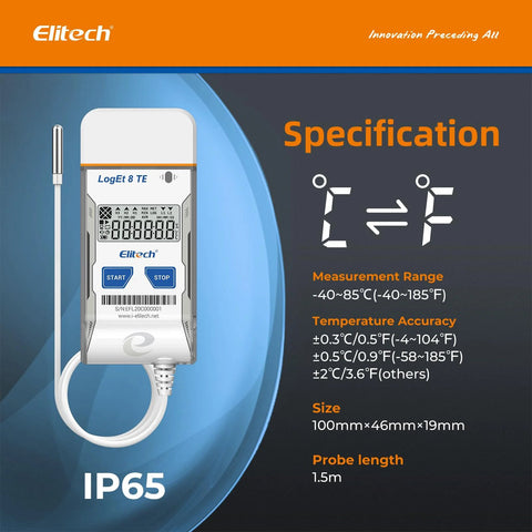 Elitech LogEt 8 TE USB temperature data logger with external probe (IP65)