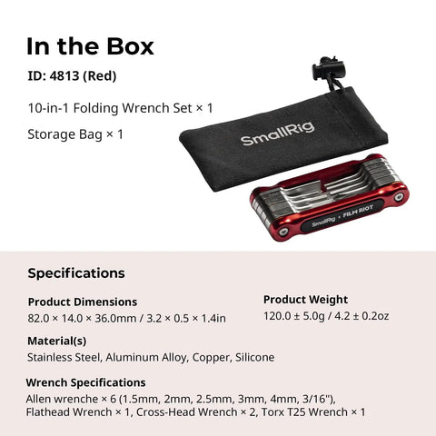 10 In 1 Folding Tool Set For Photo And Video Gear With Screwdrivers And Hex Keys Multi Angle Positioning Portable Red Wrench Kit