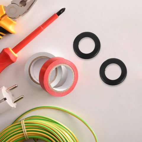 Six Piece Black Rubber Cable Grommet Kit For Wire Entry Holes That Improves Cable Routing And Protection With Durable Rubber Grommets For Safer Tidier Setups And Cable Damage Prevention, black ring grommets beside wires