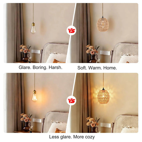 Homebody Essential Plug In Pendant Light Featuring Hand Woven Rattan And Wicker Egg Shade With 15 Ft Cord in cozy interior.