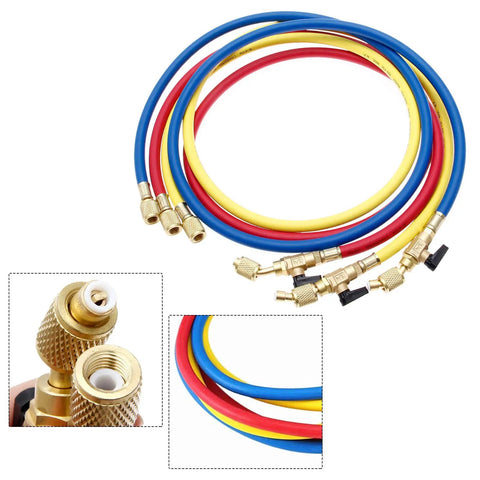 Pro Rig Hvac Refrigerant Charging Hose Set With Heavy Duty Brass Ball Valves For R410a R134a R22 Quick Swap Coolant Lines 800 Psi Capacity 1/4 Inch Sae Fittings Built Tough And Zero Hassle 3 Piece Setup