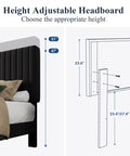 Queen Size Bed Frame With Plush Velvet Upholstery And Channel Tufted Headboard Boasting Solid Wooden Slats For No Sweat Mattress Support Big Time Comfort Black Bedroom Setup height adjustable headboard dimensions