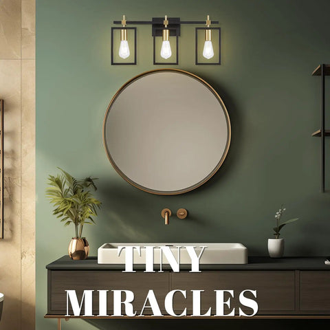 Industrial 3 Light Vanity Fixture In Black And Brass Gold With Rectangular Backplate Rustic Modern Farmhouse Bath Lighting Over Mirror For Bathrooms Restrooms Kitchens Living Rooms And More