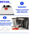 BEILOCKERY hinge drilling and boring machine, 110V 1100W, front view on white worktable with red base.