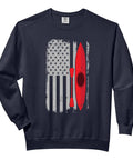 Distressed American Flag Kayak Sweatshirt For Outdoor Water Lovers With Outrigger Canoe Vibe Cozy Comfort Wear For Kayaking