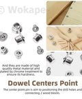 508 Piece Wooden Dowel Pin Set With Center Points In Four Sizes One Quarter Inch, Five Sixteenth Inch, Three Eighth Inch And One Half Inch Beveled Ends Solid And Hollow Dowel Pins For Furniture Repair And DIY Projects displayed with metal center points for precise alignment in woodworking.
