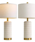 Set Of 2 Ceramic Table Lamps 24 Inch For Nightstands And Living Rooms Farmhouse Chic Modern Style White Finish Bedroom Bedside End Tables Ambient Lighting With Soft Glow