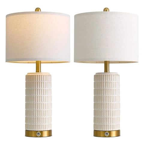 Set Of 2 Ceramic Table Lamps 24 Inch For Nightstands And Living Rooms Farmhouse Chic Modern Style White Finish Bedroom Bedside End Tables Ambient Lighting With Soft Glow