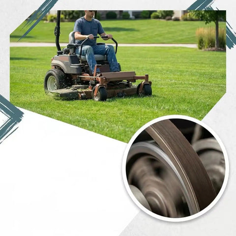Beefy Traction Drive V Belt 120-9470 for 30 Inch Lawn Mowers TimeMaster Decks in use, close-up of belt mechanism