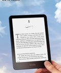 Next Level Kindle Paperwhite E Reader With 16 GB Storage Built Different For Marathon Reading Featuring A Crisp Seven Inch Glare Free Display With Buttery Smooth Page Turns And Insane Weekly Battery Life In Sleek Black showing text on screen.