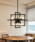 Compact Geometric Black Sputnik Pendant Light, 8-Light Industrial Chandelier for dining room with ocean view