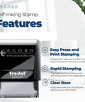 No Sweat Self Inking Exhibit Stamp With Crisp Black Ink Effortless Press Print Action For Law Clerks on desk with features.