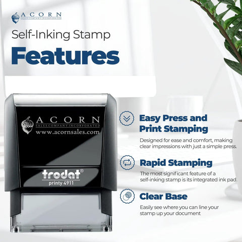 No Sweat Self Inking Exhibit Stamp With Crisp Black Ink Effortless Press Print Action For Law Clerks on desk with features.