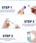 3ml Sterile Glass Injection Vials, 20 Pack, Individually Sealed With Self Healing Ports, Butyl Stopper And Aluminum Caps, Leakproof Lab Grade Vials For Safe Sample Storage, Transport, And Easy Refill. Step-by-step use of blue cap vial