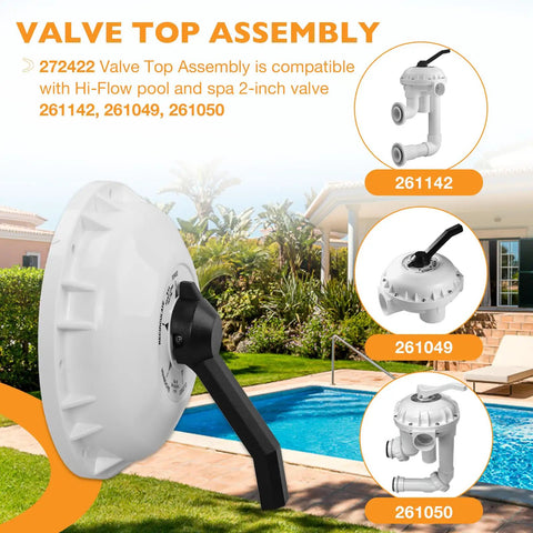 Top Valve Assembly For 2 Inch HiFlow Multiport Diverter Pool Filter Plug And Play Valve Kit displayed near a pool