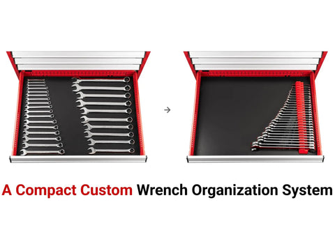 46-Piece Combination Wrench Set With Pro Grade Modular Organizers Inch And Millimeter Wrenches For Tight Spaces in drawer