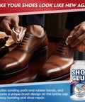 Clear Shoe Repair Glue 30ml Waterproof Adhesive for Boots Sneakers Heels Hiking Shoes and Leather Industrial Grade Bond That Fixes Cracks Debond and Loose Soles Fast bottle with polished dress shoes.