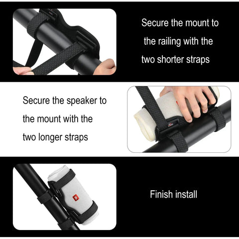 Adjustable Strap Speaker Mount for Bike, Golf Cart, and Boat Rails, Easy Clip On Portable Speaker Holder Attachment with Strap Installation