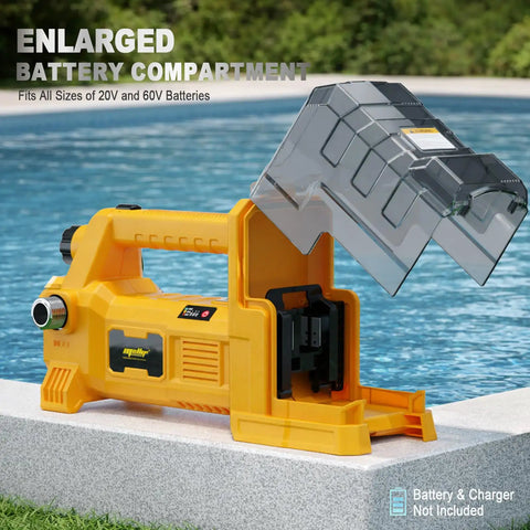 Brushless Water Transfer Pump Cordless Do It All Utility Pump 20V Max Battery Compatible, enlarged battery compartment