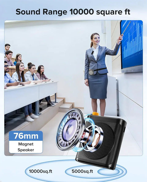 Dope Voice Amplifier For Teachers With Dual Magnetic Wireless Lavalier Microphones And Noise Reduction Bluetooth Portable Rechargeable Speaker For Classroom Meetings Yoga Speeches Black in a classroom setting.