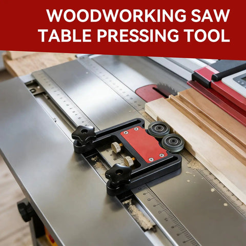 Pro Grade Bearing Roller Featherboards For Table Saw, Router Table, And Band Saw Guards, shown in use on a table saw.