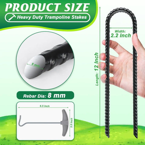 Heavy Duty Trampoline Stakes 12 Pack 12 Inch Ground Anchors U Shaped Galvanized Steel Rebar Stakes Screw In For High Wind