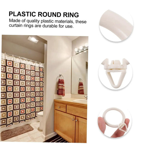 Bathroom with Plastic Roman Curtain Rings 48 Pack With Smooth Glide Hanging Hooks shown in use