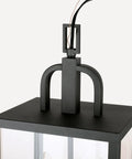 Top view of Heck Of A Solid Knockout Outdoor And Indoor Pendant Light With Sleek Black Steel Build and Clear Glass Shade.