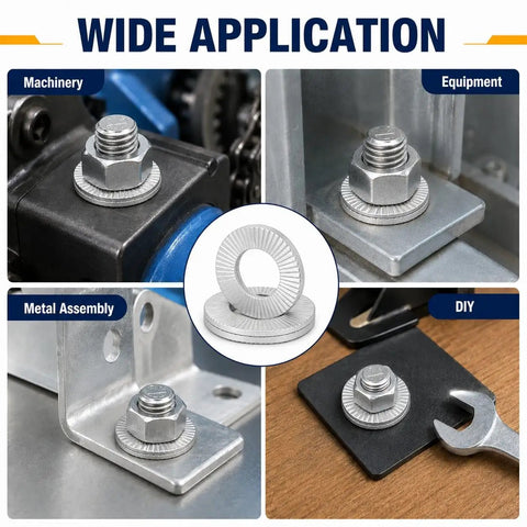 Double Layer Self Locking Washers That Keep Bolts Tight Under Vibration Belleville Style Locking Fasteners For Automotive Industrial Machinery Construction Equipment And Maintenance 1 Inch Stainless Steel Or Dacromet Coated used on machinery and DIY bolts