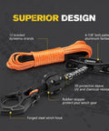 3/16 Inch 50 Foot Synthetic Winch Rope Kit With 8200 Lbs Capacity, Protective Sleeve, Fairlead, Hook, Stopper Orange