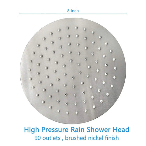 Ultra Thin Rain Shower Head With High Flow Stainless Steel, 8 Inch Brushed Nickel Finish, Pressure Boosting Showerhead