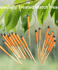 Windproof And Waterproof Storm Matches in a Durable Waterproof Case with Wax Rope, shown with rain and leaves