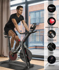 Man using S3 Black Home Exercise Bike With Magnetic Resistance, Bluetooth Heart Rate, in indoor cycling position.