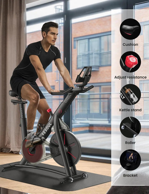 Man using S3 Black Home Exercise Bike With Magnetic Resistance, Bluetooth Heart Rate, in indoor cycling position.