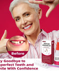 Instant Denture Glue For Loose Teeth And Cracked Dentures, Fast Bond In 15 To 60 Seconds, Lasts Days, 1oz, product display with smiling person
