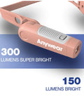 Rose magnetic neck light, 300 lumens super bright mode, detachable for hands-free use, shown with Anywear branding.