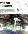 Heavy Duty Manual Transmission Fluid Pump Kit Portable Oil Transfer Pump With 3/8 Inch Swivel and Quick Swap Adapters showing suction tube in use.