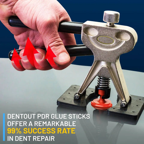 Monstrous Red PDR Glue Sticks Ten Pack for Paintless Dent Repair, Heavy Duty Adhesive for Precision Dent Removal, Compatible With Standard Half Inch And Seven Sixteenths Inch Hot Glue Guns, Melts At 185 Degrees Fahrenheit, used with dent puller