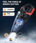 4 In 1 Portable Car Vacuum And Tire Inflator With Led Light And Digital Dual Displays suction demonstration with debris