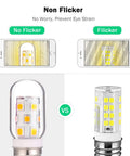 Comparison of flicker and non-flicker light bulbs with phone display, showcases Light Bulbs For Microwave Range Hood And Stove Replacement Pack Of 2 3W 360Lm Dimmable 5000K Daylight E17 Intermediate Base Incandescent Equivalent For Refrigerator Under Range Hood.