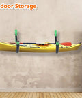Heavy Duty Kayak Wall Mount Rack Kit Four Pack Green With Straps 100 Lb Capacity holding kayak indoors