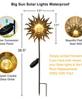 Sun Powered Solar Garden Light Stake With Crackle Glass Metal Finish, 38.5x11 waterproof LED yard decor for lawn and patio